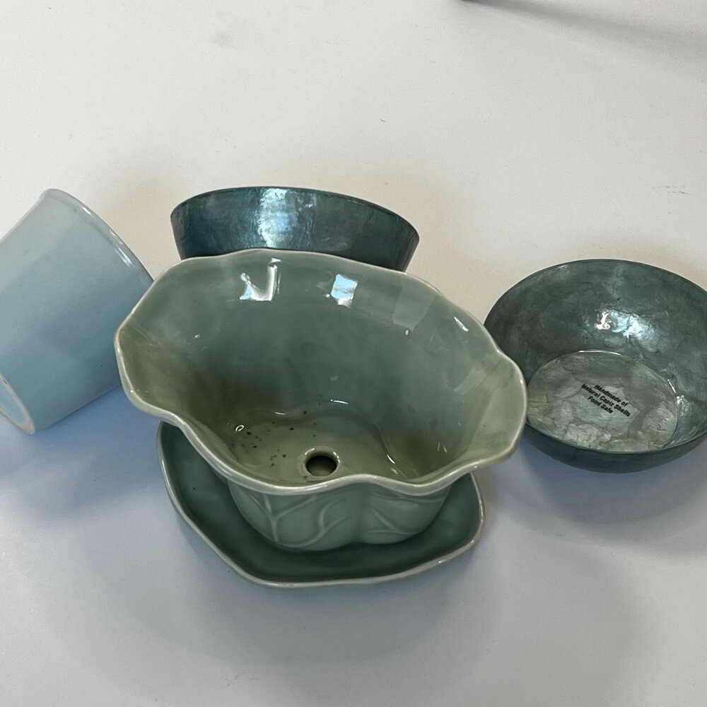 Bundle Deal: 2 Elegant Capiz Shell Bowls + Orchid Pot + Lettuce Leaf Pot